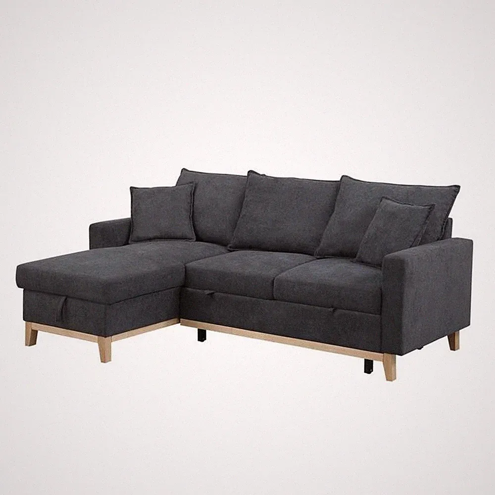 Colton Dark Gray Fabric Reversible Sleeper Sectional Sofa with Storage Chaise