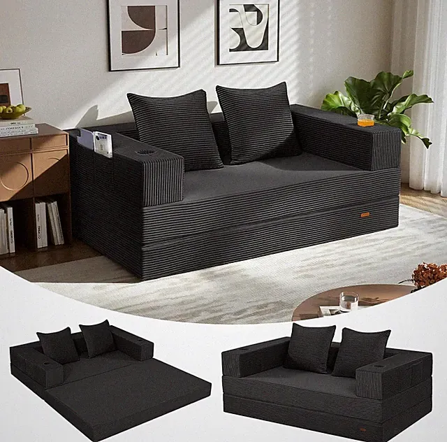 COMAX Futon Sofa Bed, 4‑In‑1 Convertible Sofa Bed, Folding Boneless Couches for