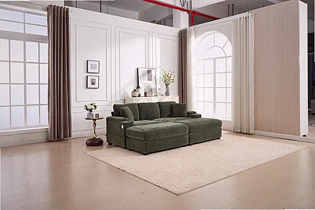 Combination Modular Convertible Sectional Sofa Bed Set,Armrest storage, Stainl