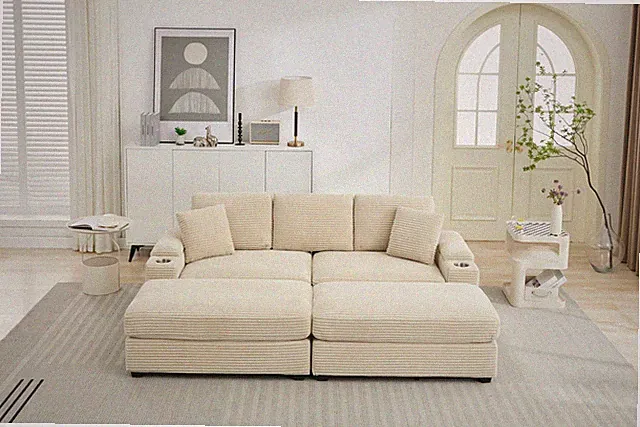 Combination Modular Convertible Sectional Sofa Bed Set,Armrest storage, Stainle