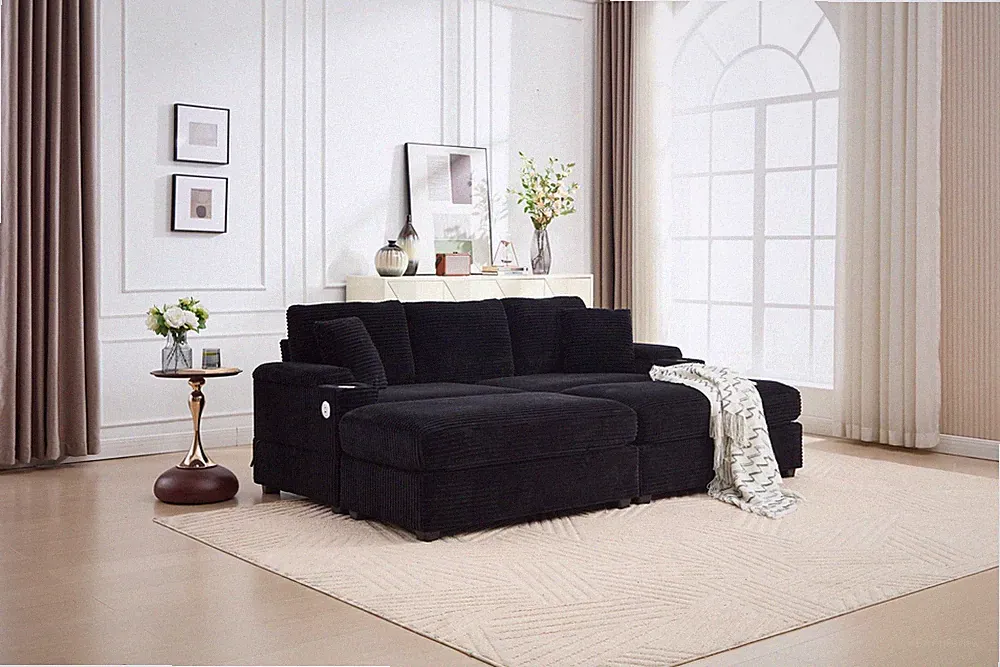 Combination Modular Convertible Sectional Sofa Bed Set,Armrest storage,Stainless
