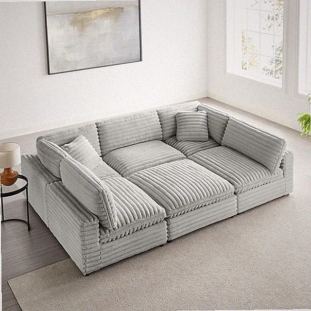 Comfort Pointe Julia 6-piece Nest Sectional in Plush Gray Cord-like Fabric