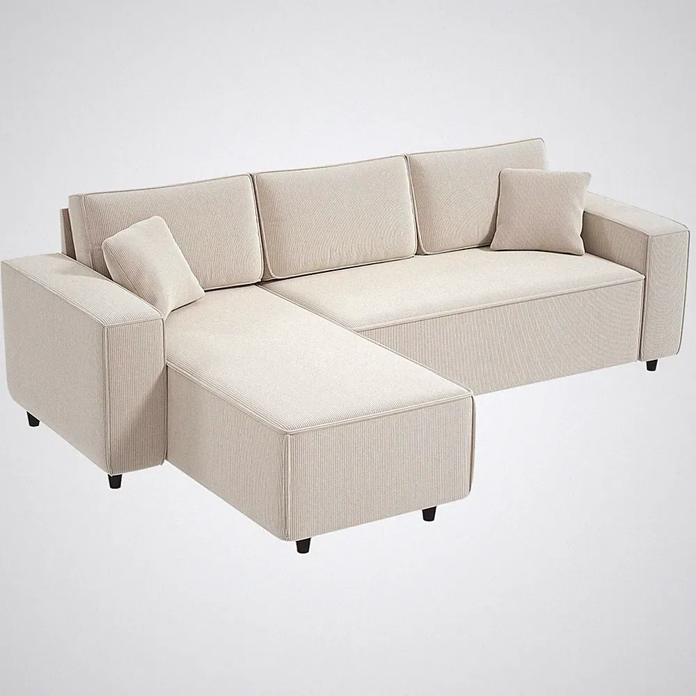 Reversible Sectional Sofa with Chaise Lounge L-Shape Support Frame Cream
