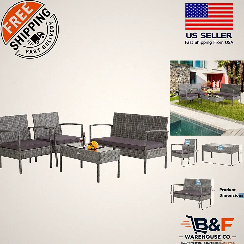 Comfortable 4 Piece Sectional Sofa Set for Stylish Backyard and Poolside Living