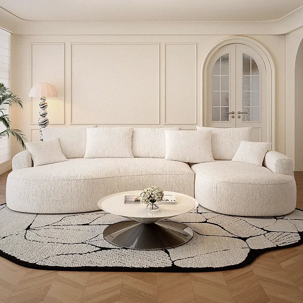 Comfortable Cloud Sectional Couch w/ Curved Contoured Back Sofa White Black NEW