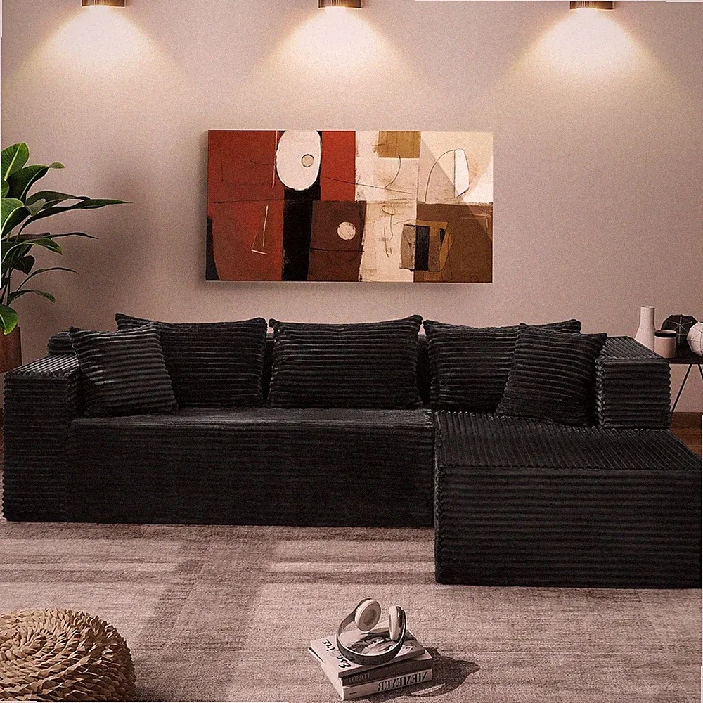 Comfy 106" Modular Black Sectional Sofa Couch for Living Room, No Assembly Neede