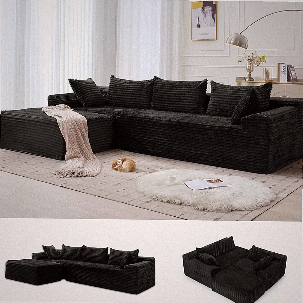 Comfy 108" L-Shaped Corduroy Sectional Sofa with Convenient Pockets