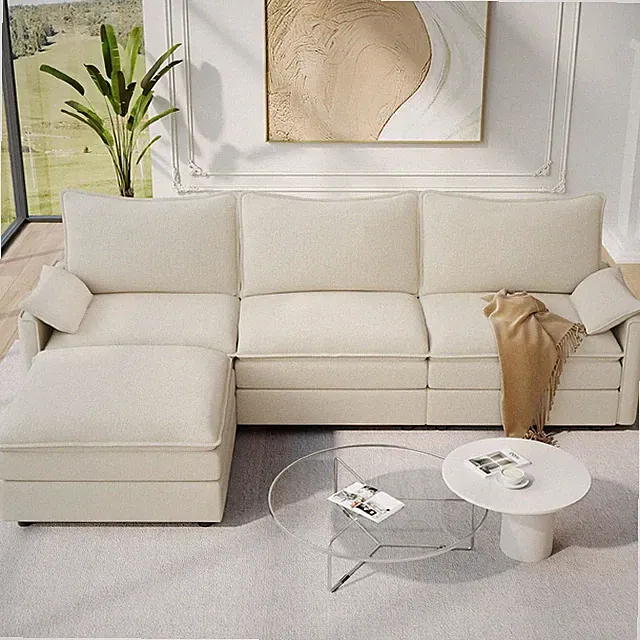 Comfy 108" Modular Sectional Sofa with Movable Ottoman in Beige