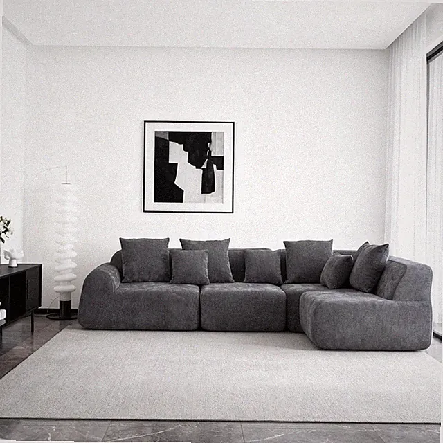Comfy 118" Velvet Cloud Sectional Sofa with Memory Foam, No Assembly, Grey