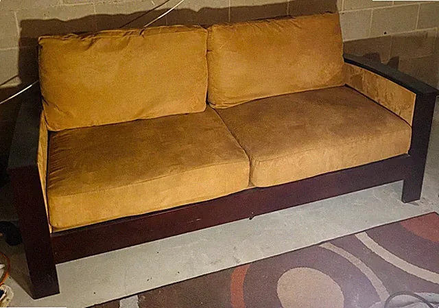 Comfy 3 seat sofa & 2 seat loveseat deep gold faux suede