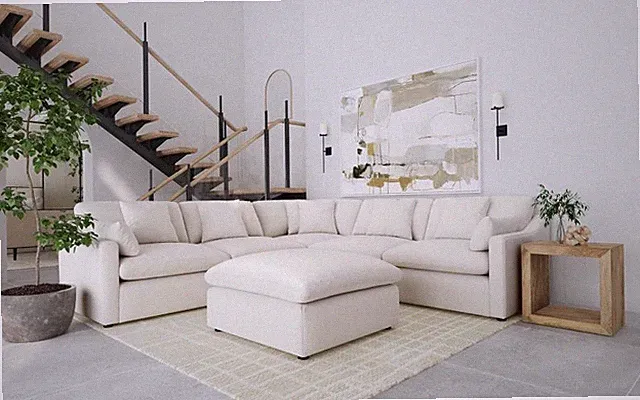 COMFY 6 PC IVORY FABRIC MODULAR SOFA SECTIONAL LIVING ROOM FURNITURE SET