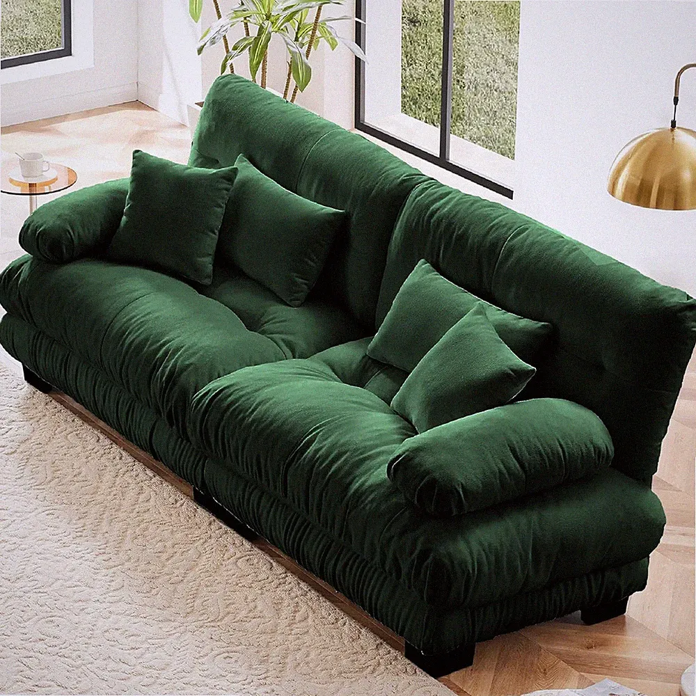 Comfy 94" Dark Green Sectional Sofa with Pillows for Living Room & Apartment