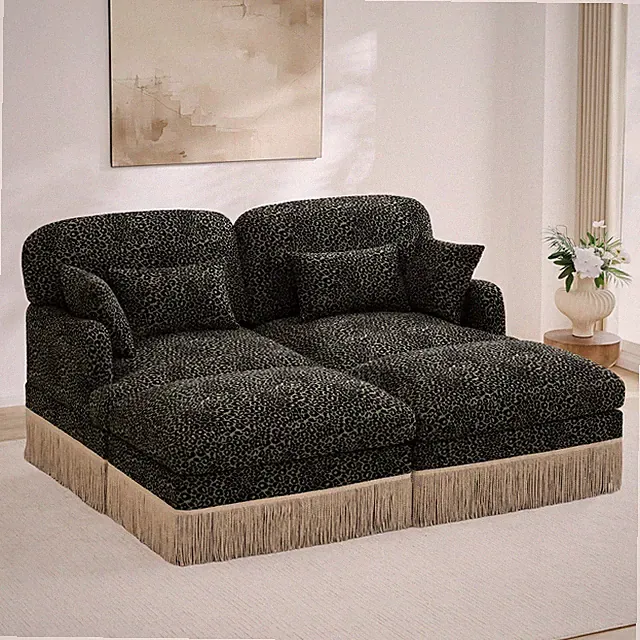 Comfy Chenille Leopard Print Loveseat Sofa,Delicate Tassel Edge,Deep Seat Sofa