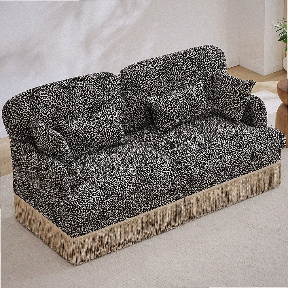 Comfy Chenille Leopard Printing Loveseat Sofa, 2 Seater Modular Sectional Couch