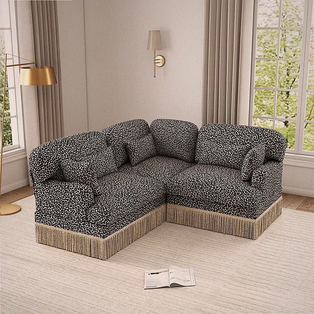 Comfy Chenille Leopard Printing Loveseat Sofa, 3 Seater Modular Sectional Couch