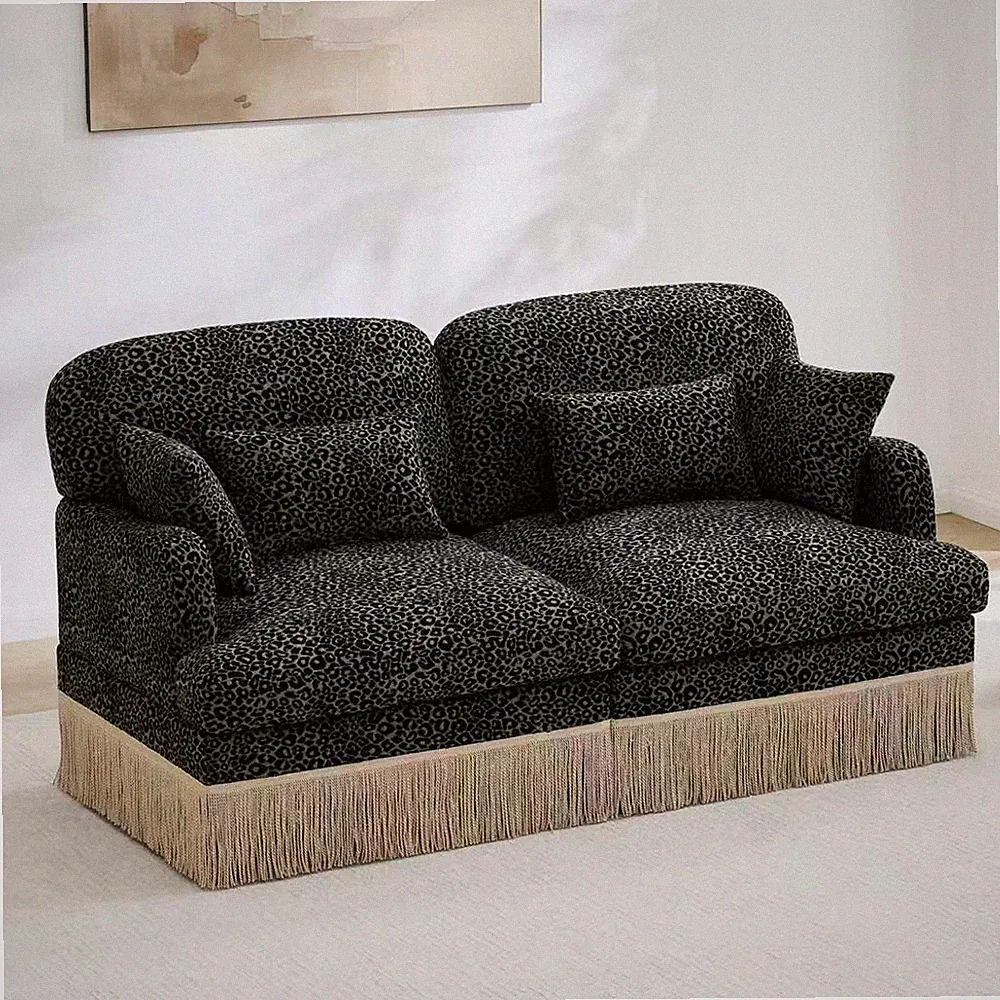 Comfy Chenille Leopard Printing Loveseat Sofa Modern Modular Sectional Couch