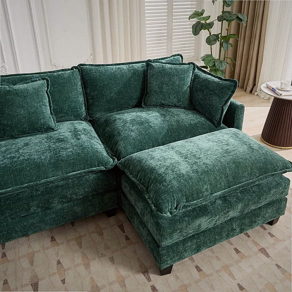 Comfy Chenille Sofa Armrest, Modular Sectional Couch, Adjustable Backrest