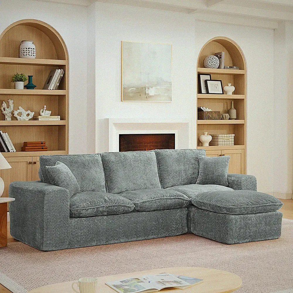 Comfy Cloud Couch with Pillows, Sectional Sofa Modern Boucle Reversible Chaise