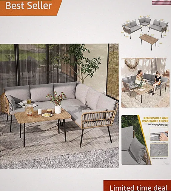 Comfy Detachable Sectional Sofa - All-Weather 4-Piece Patio Furniture Set