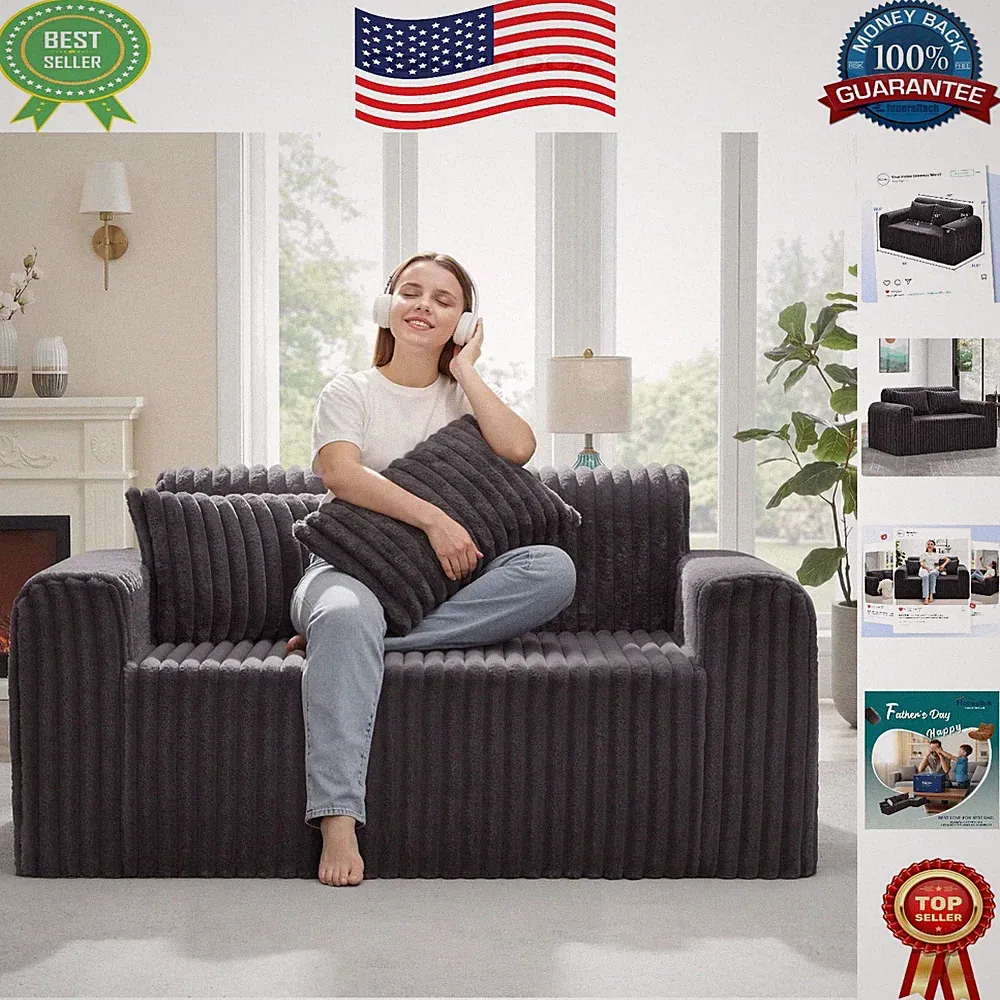 Comfy Faux Fur Loveseat with Pillow Set - Perfect for Living Room or Office