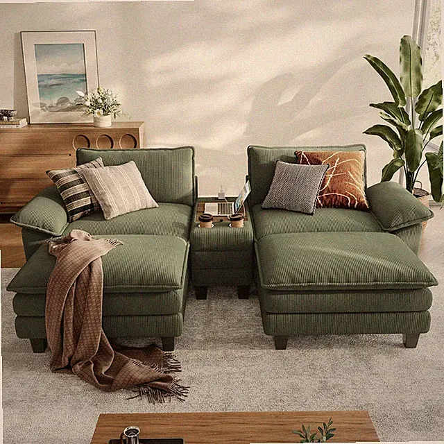 Comfy Green Modular Sectional Sofa with Storage, USB, and Cup Holders