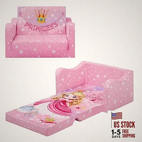 Comfy Kids Couch, 2-in-1 Folding Kids Sofa Bed for Toddler Princess Carriage