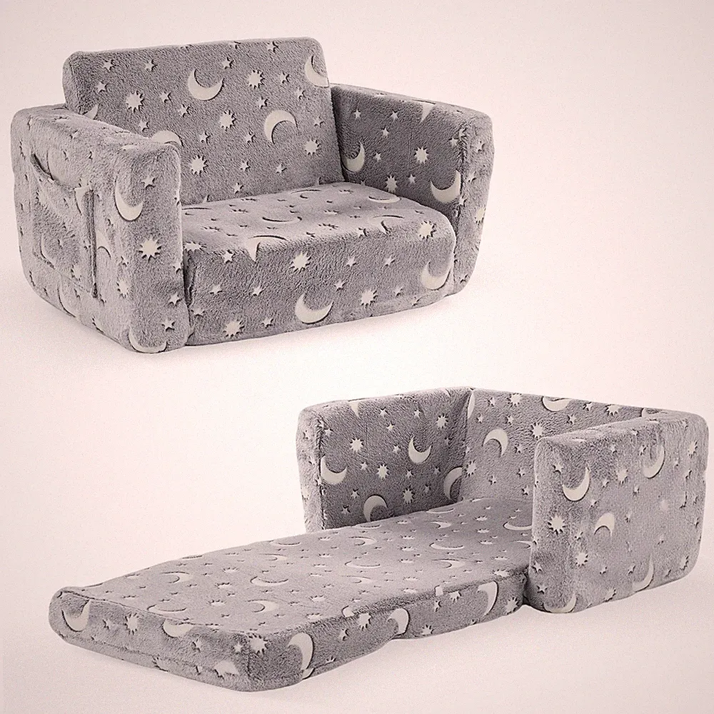 Comfy Kids Sleeper Sofa Chair, Foldable Lounger Bed for Playroom with Pockets