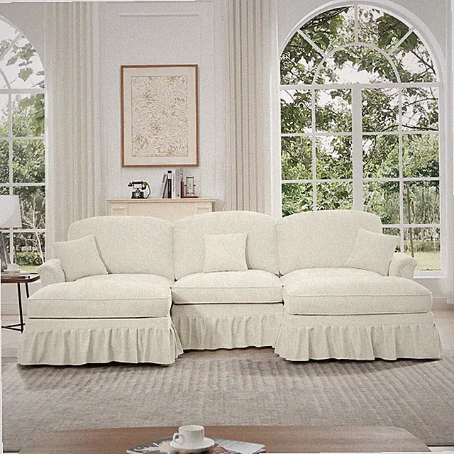 Comfy Modular Sectional Sofa U-Shape w/ Ottoman & Removable Skirts, Beige