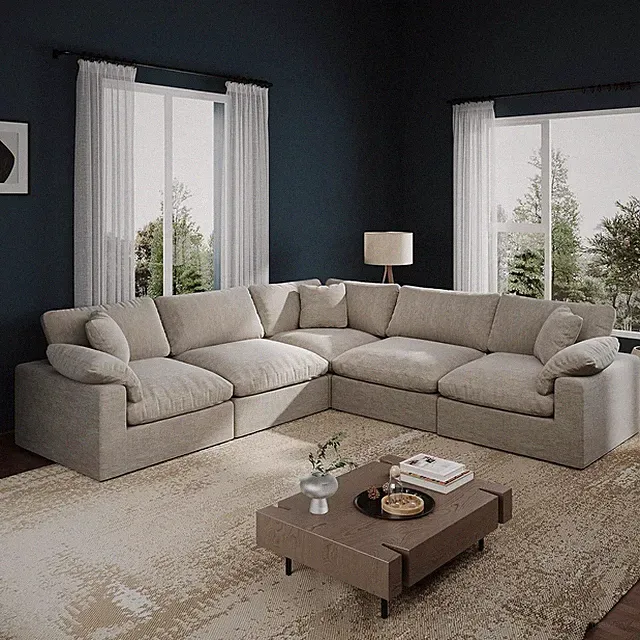Comfy Oversize V Shape Cloud Modular Sofa in Light Beige