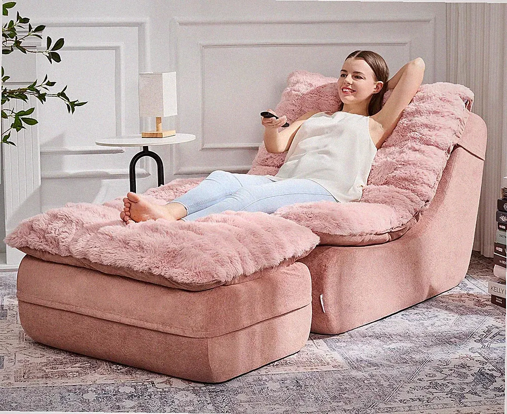 Comfy Sofa Couch for Small Spaces with Footrest - Pink