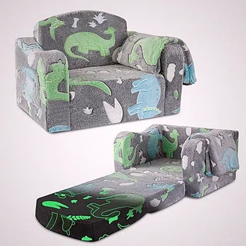 Comfy Toddler Chair and Couch for Kids with Blanket,2-in-1 Soft Dark Gray