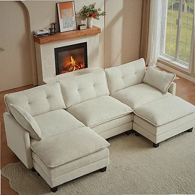 Comfy U-Shaped Modular Sectional Sofa with 2 Ottomans - Beige