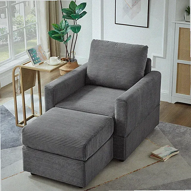Comfy Upholstered Chaise Lounge w/ Ottoman Classic Accent Sofa Chair Living Room