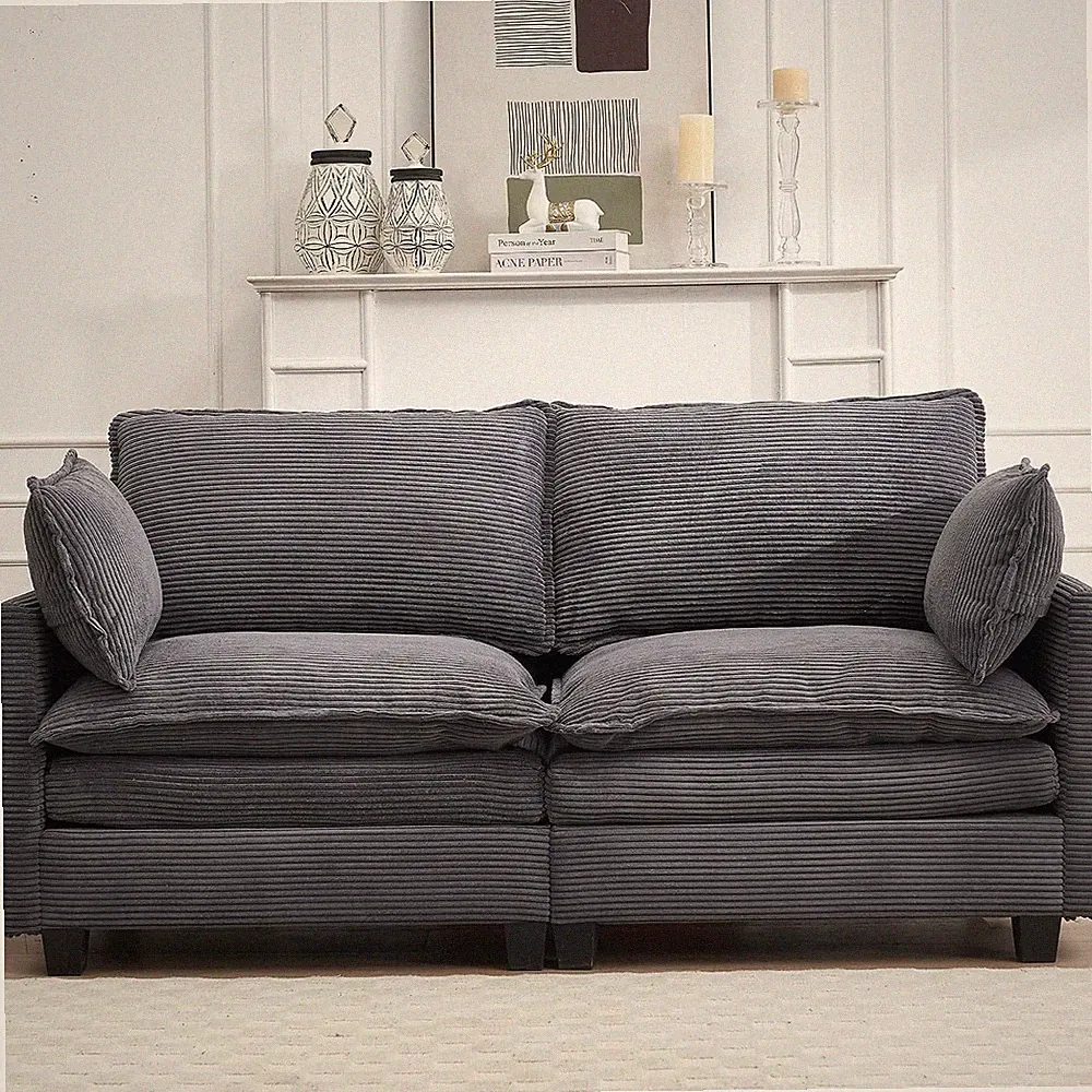 Comfy Velvet Loveseat Sofa with Lumbar Pillows for Small Spaces - Dark Gray