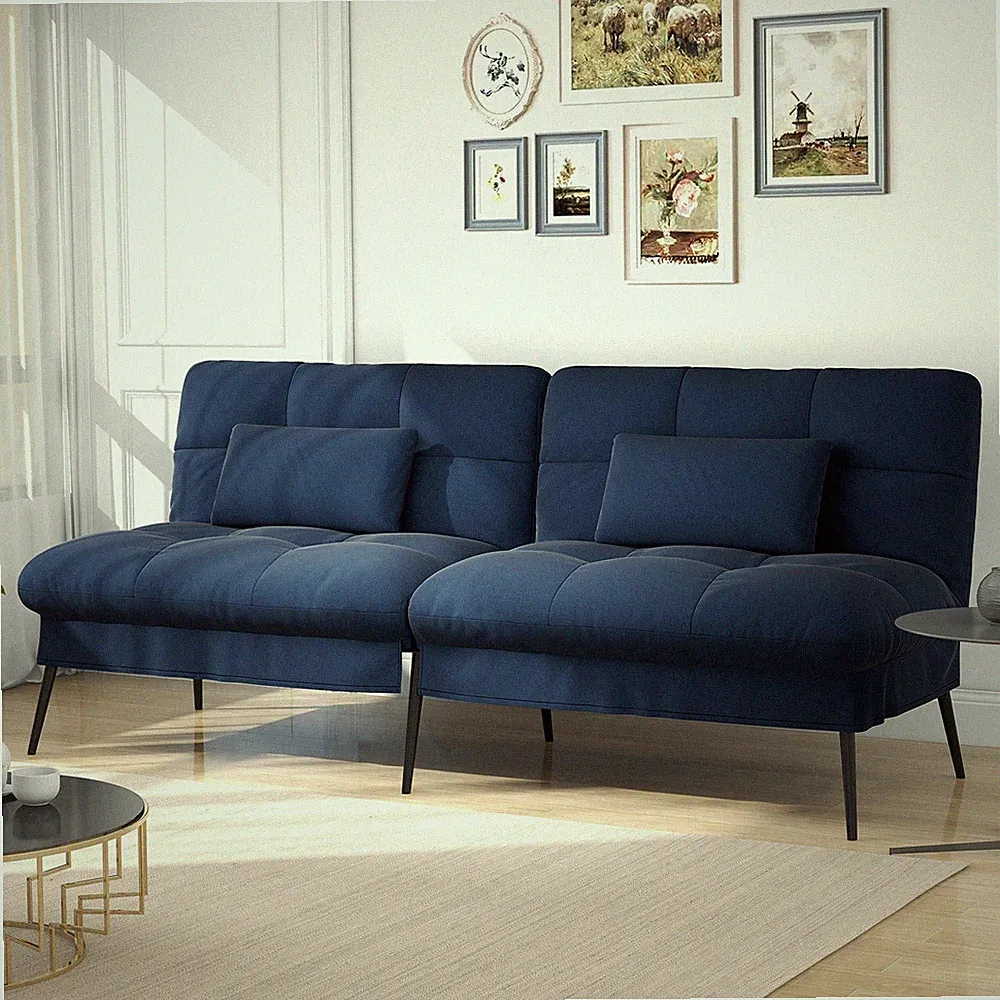 COMHOMA Convertible Futon Sofa Bed 5-Gear Backrest Steel Legs Space-Saving, Blue