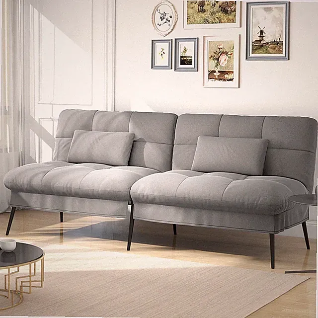 COMHOMA Convertible Futon Sofa Bed 5-Gear Backrest Steel Legs Space-Saving, Gray