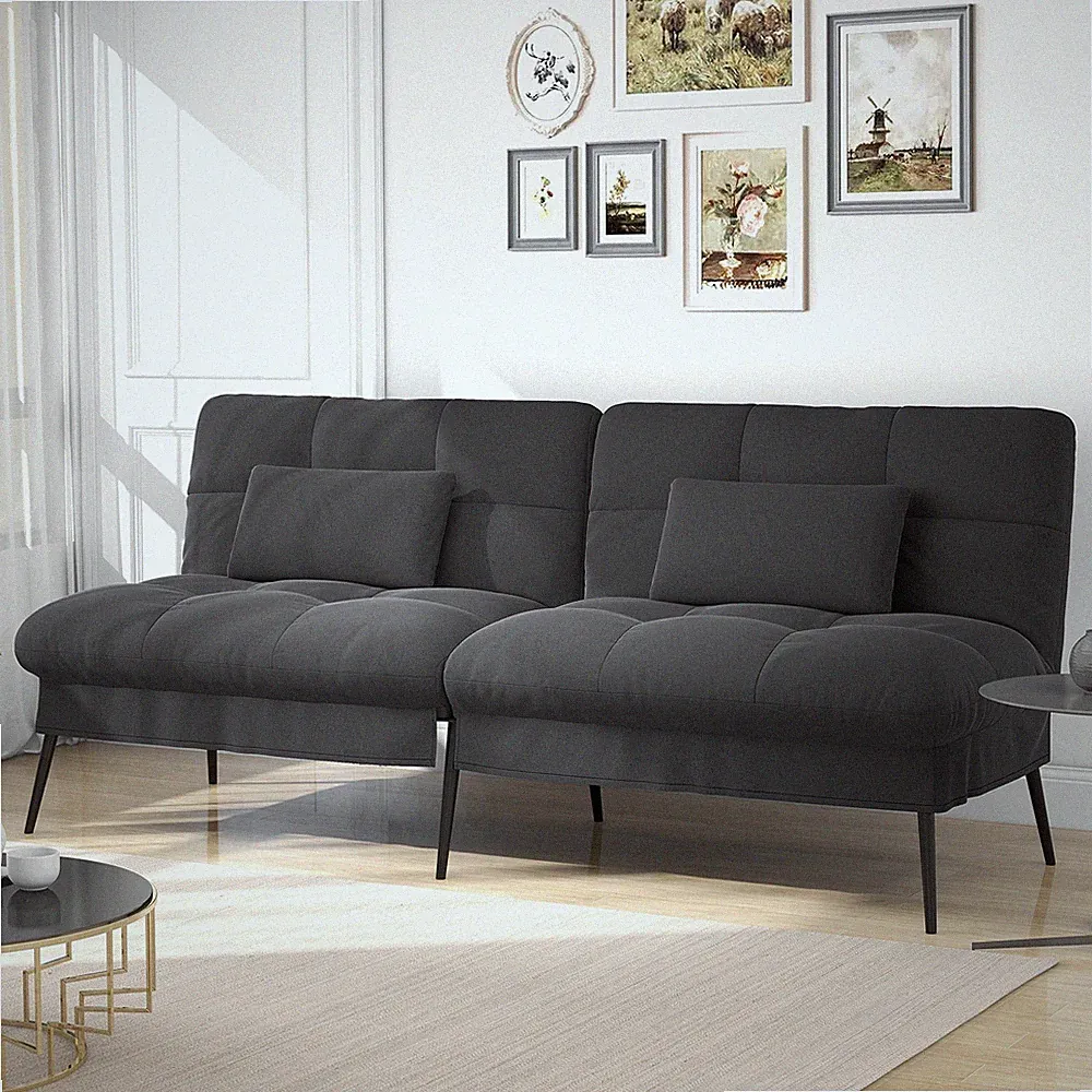 COMHOMA Convertible Futon Sofa Bed 5Gear Backrest Steel Legs Space-Saving, Black