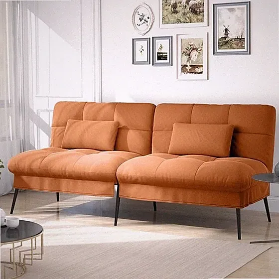 COMHOMA Convertible Futon Sofa Bed 5Gear Backrest Steel Legs Space-Saving, Black