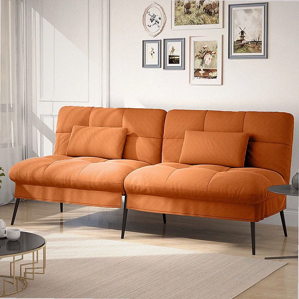 COMHOMA Convertible Futon Sofa Bed 5Gear Backrest Steel Legs Space-Saving, Brown