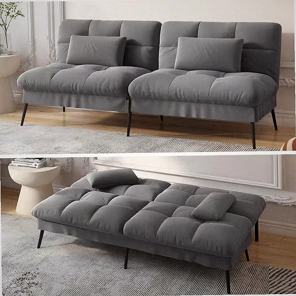 ComHoma Gray Fabric Futon Couch with Adjustable Backrest Convertible Futon Sofa