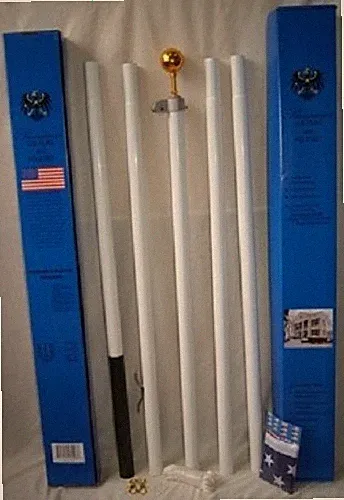 25 Foot Sectional White Steel Flagpole Flag Pole Kit 25' RESIDENTIAL COMMERCIAL