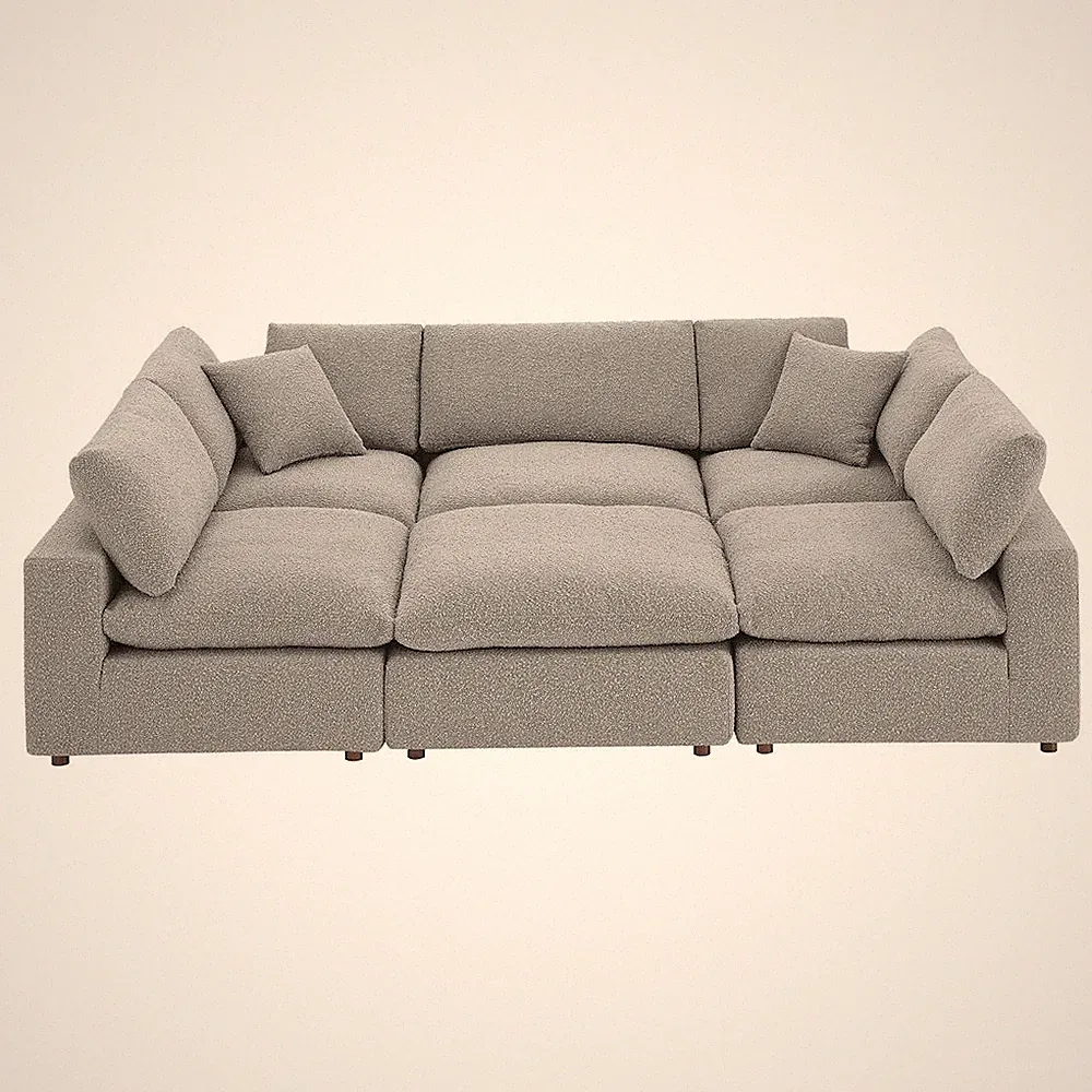 Commix 6-Piece Down Filled Overstuffed Boucle Fabric Sectional Sofa
