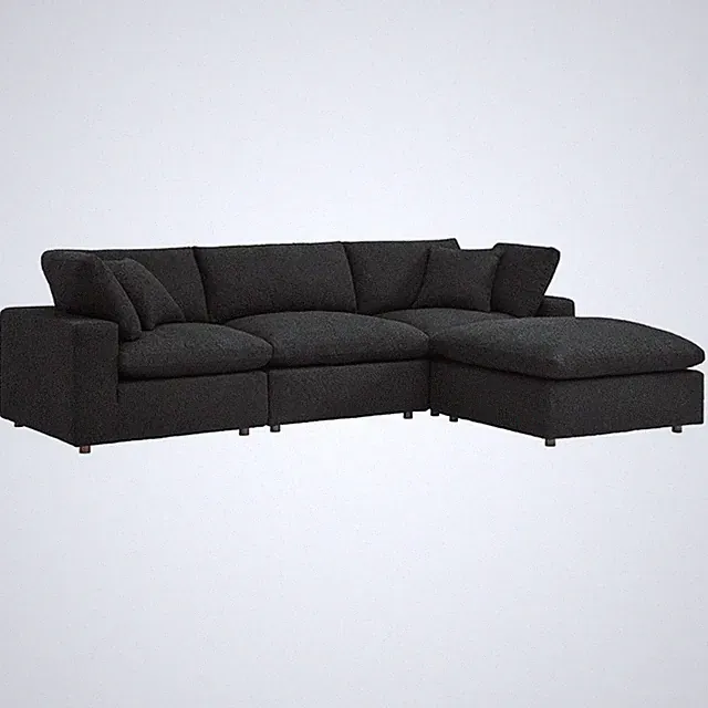 Commix Down Filled Overstuffed Boucle Fabric 4-Piece Sectional Sofa in Black
