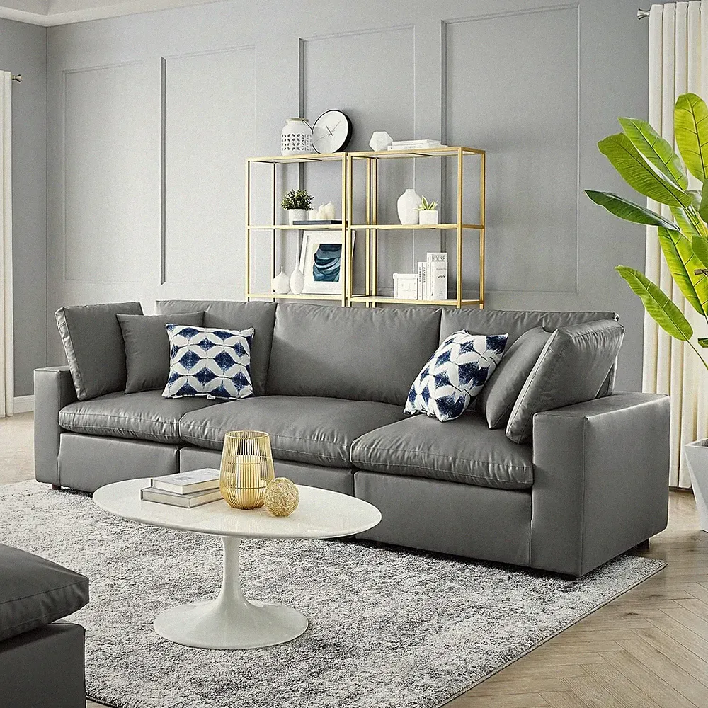 Commix Gray Vegan Leather Modular Sofa Sectional for Modern Living