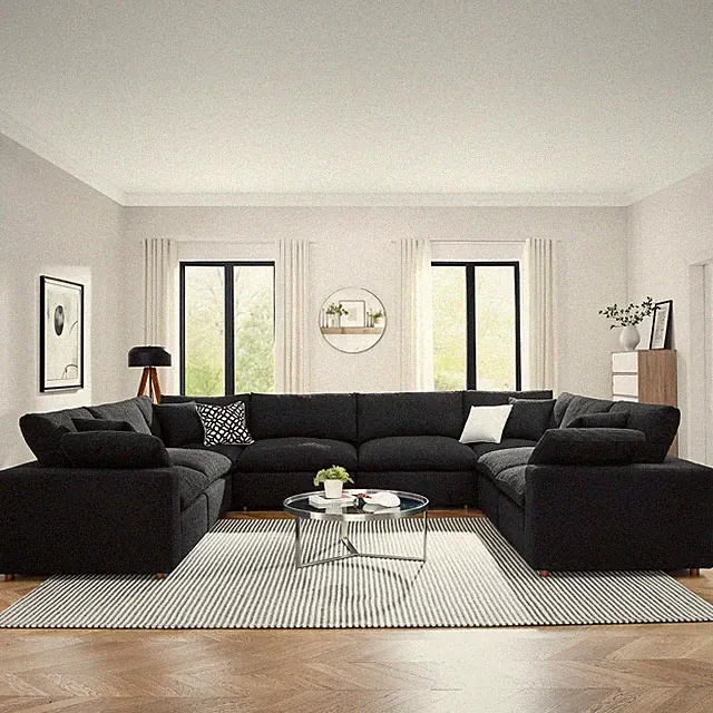 Commix8-Piece Down Filled Overstuffed Boucle Fabric Sectional Sofa in Black