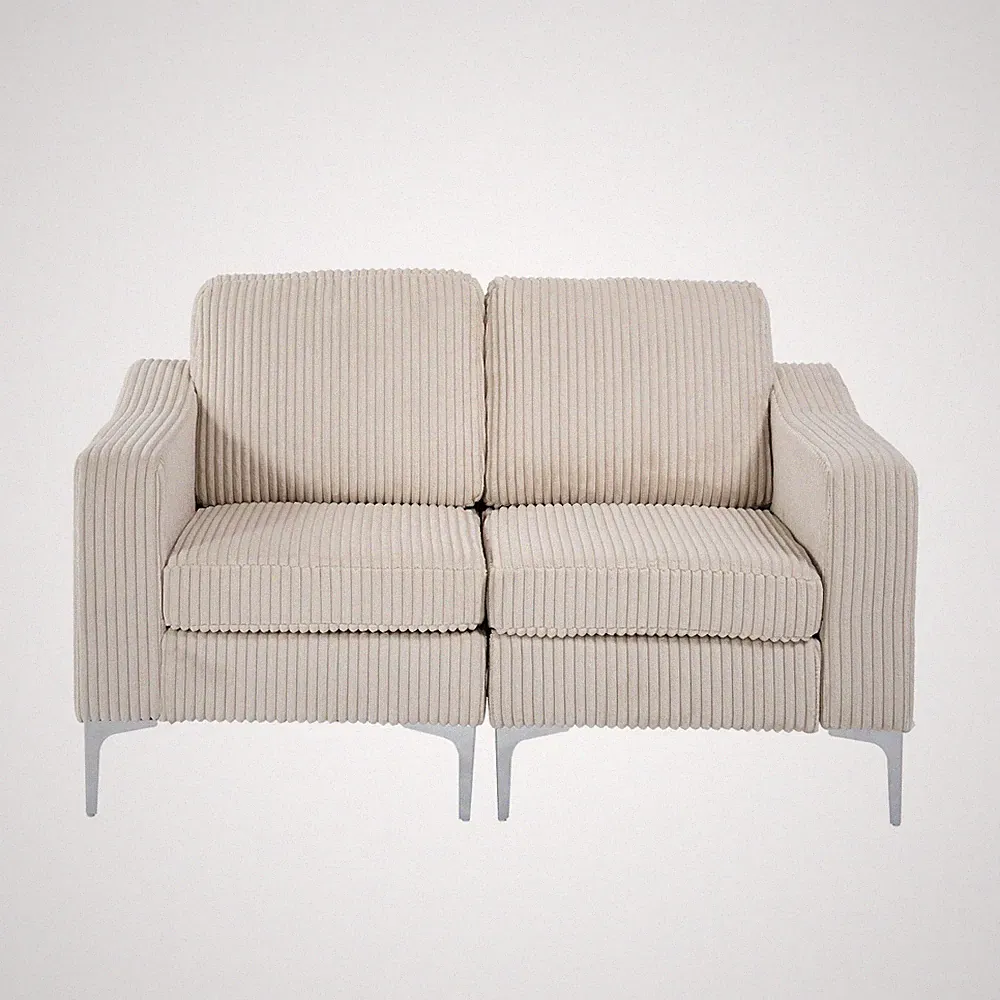 Compact 2-Seater Sectional Corduroy Sofa Armchair Lounge Couch Cushion Steel Leg