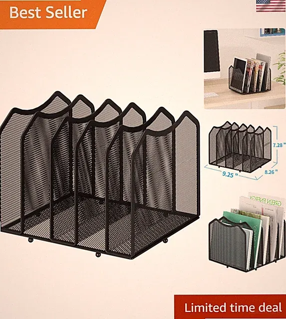 Compact 5-Section Desk Organizer for Books & Files - Easy Assembly Included