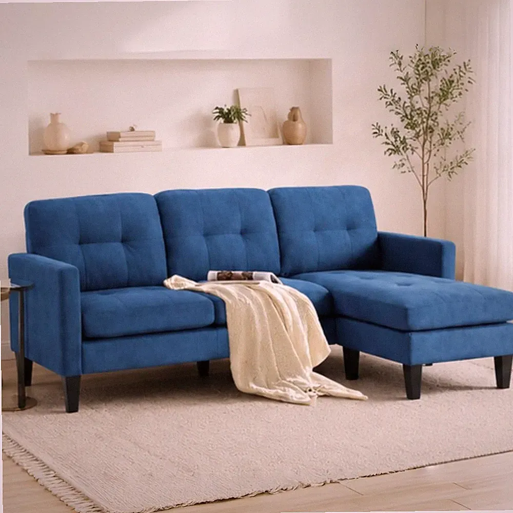 Compact 74'' L-Shaped Couch with Chaise & Ottoman - Perfect for Small Spaces