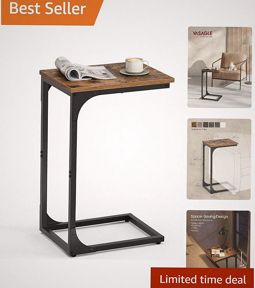 Compact C-Shaped Side Table for Small Spaces - Versatile Sofa & Bed Companion