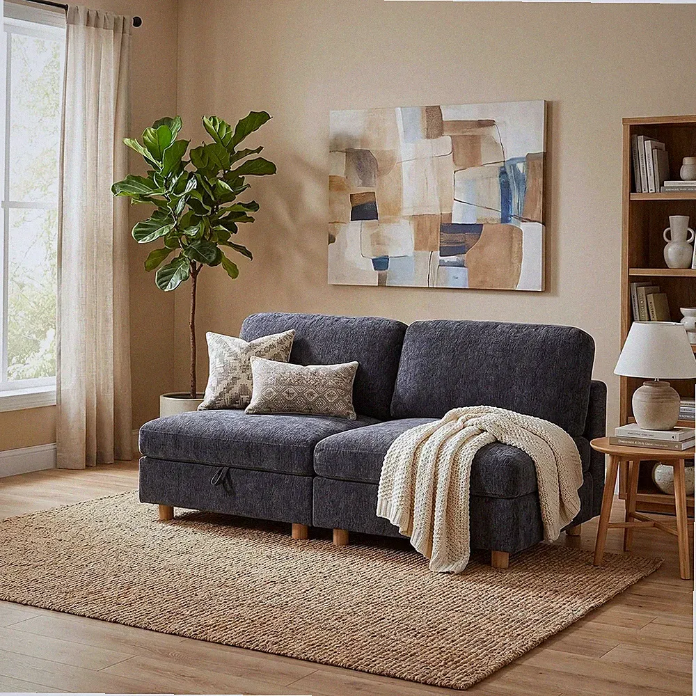 Compact Convertible Loveseat Sofa with Storage & Washable Covers for Small Space